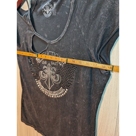 Affliction Live Fast American Customs T-Shirt Women's Size Medium Ripped Studded - Picture 5 of 6